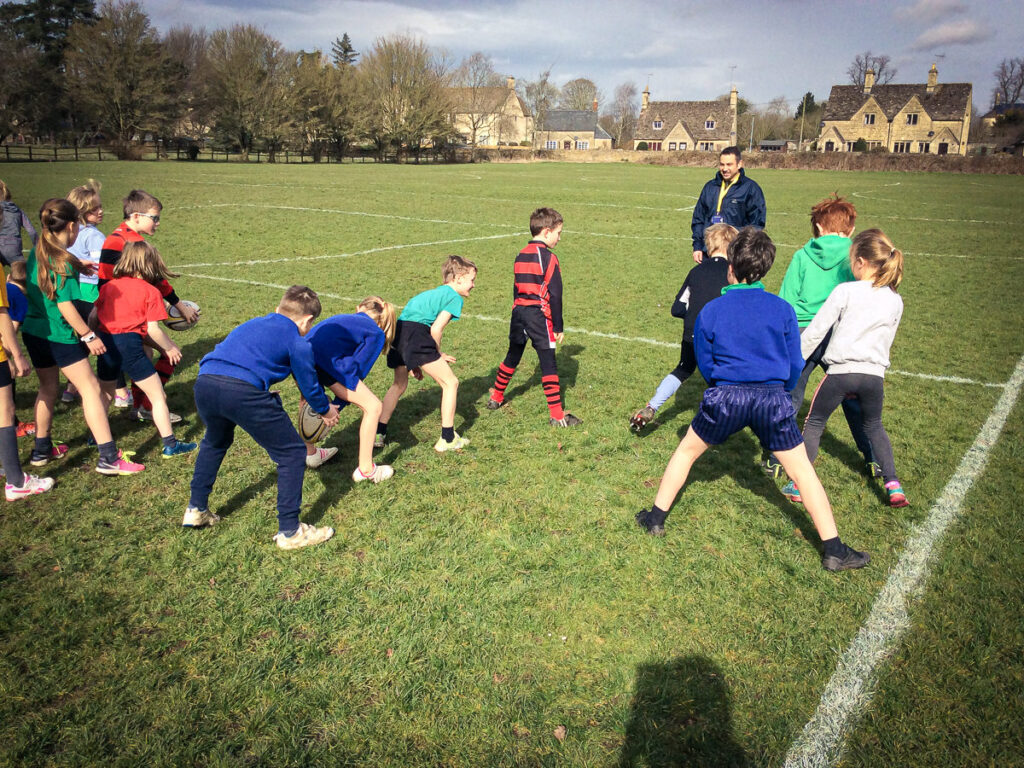 Rugby training in the sports field