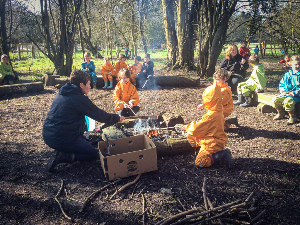 Toasting marshmallows at Forest School